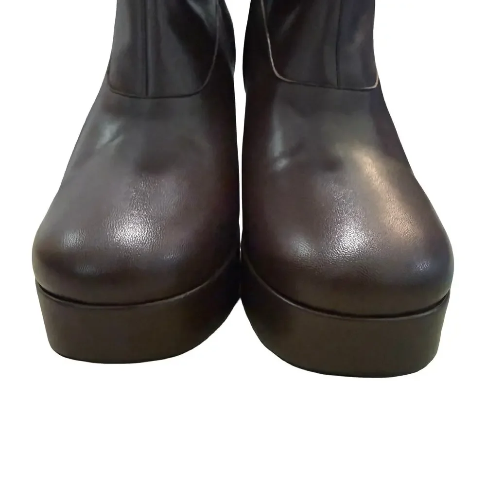 STAUD Jodie Platform Ankle Boots Espresso Brown Lamb Leather Round Toe Sz 41/ 11
